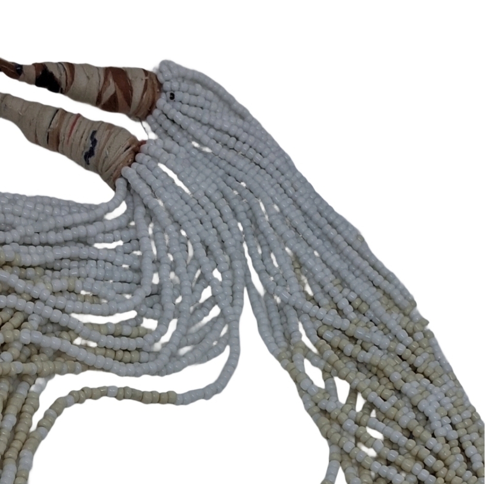 Vintage Ombre Seed Bead Multi-Strand Statement Necklace Boho Neutral - Picture 6 of 8